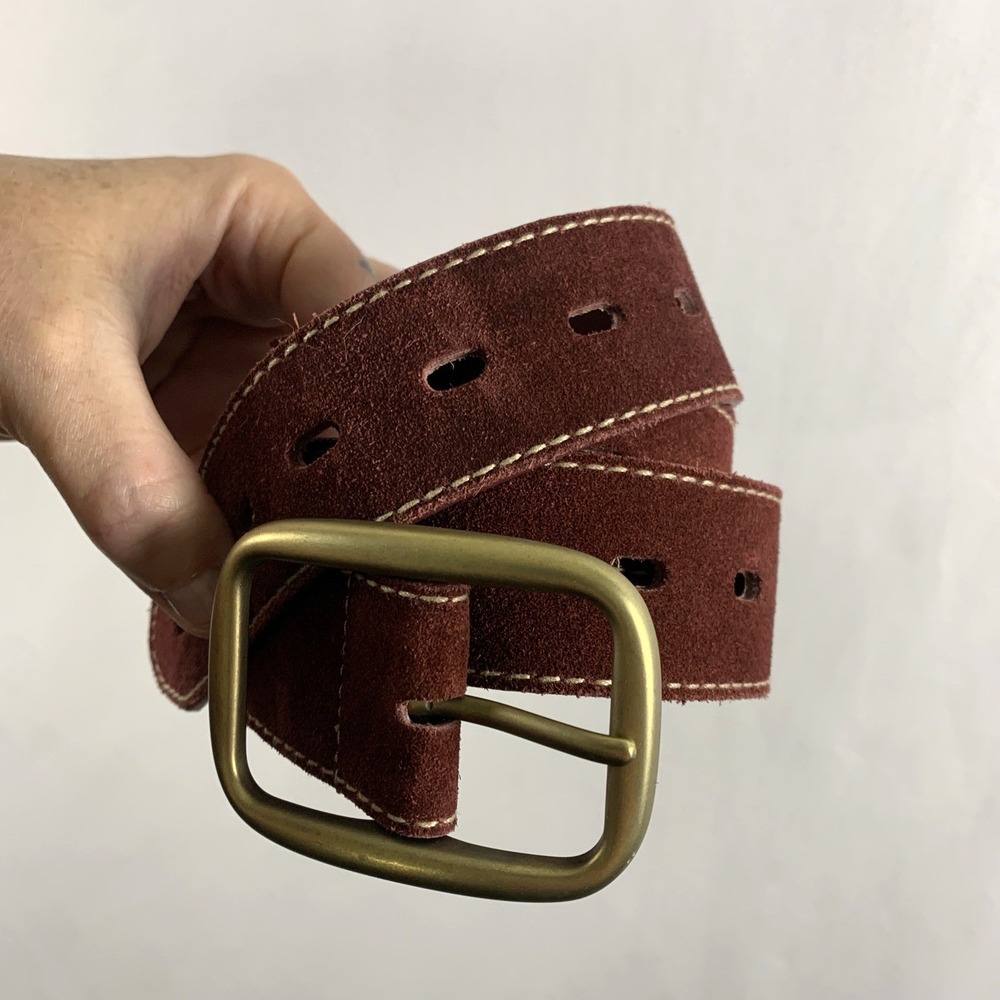 VTG Y2K Womens Cowgirl Genuine Leather Suede Belt Size M Reddish Brown Grunge
